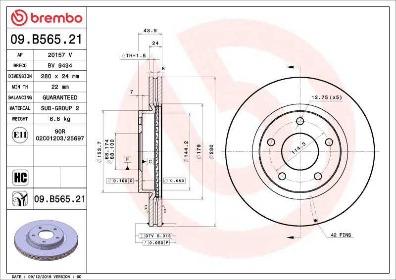 Brembo OE 13-19 Nissan Sentra UV Coated Brake Disc - Front