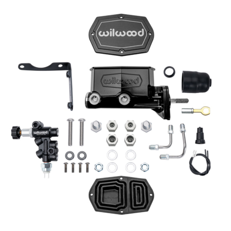 Wilwood Compact Tandem M/C Aluminum 1.00in Bore w/ Bracket/Valve/Push (Mopar) - Black E-coat