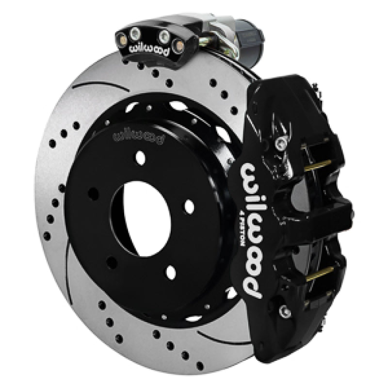 Wilwood 88-98 GM C1500 Aero4 Rear Elec. Parking Brake Kit 14in SRP Rotor 3.25in Offset - Blk