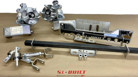 S1 Built - AWD Conversion Bundle: RSX/EP3/EM2/ES - Billet Hub Spindles with Hubs, Rear Diff Mount Kit and Billet Adjustable Camber Kit