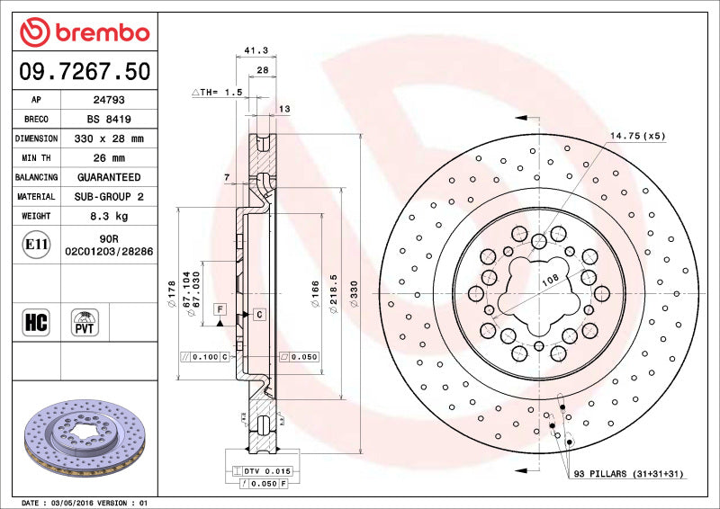 Brembo OE 00-04 Ferrari 360 Drilled Standard Brake Disc