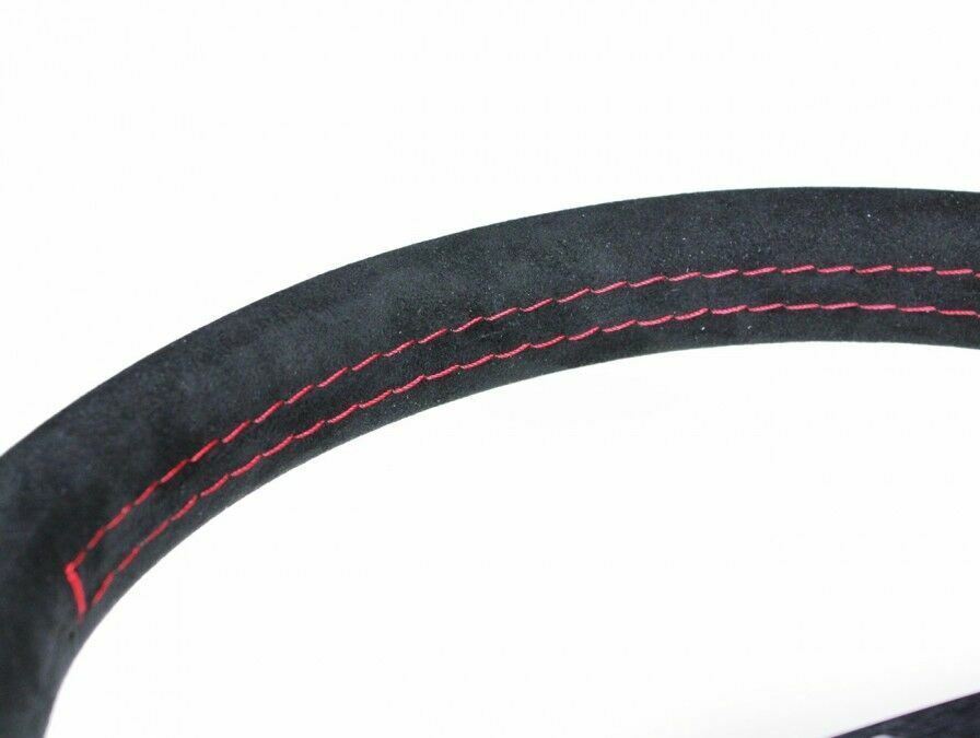 Momo Montecarlo Alcantara Steering Wheel 350 mm - Black/Red Stitch/Black Spokes