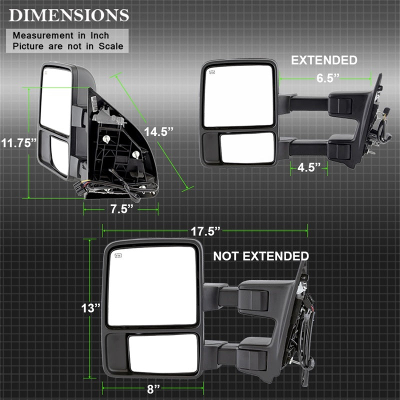 xTune Ford SuperDuty 08-15 Extendable Heated Mirrors w/ LED Signal Smoke MIR-FDSD08S-PW-SM-SET