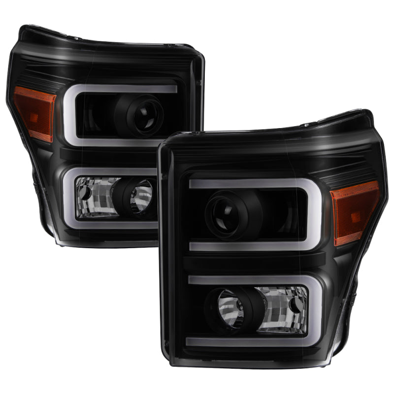 xTune Ford Super Duty 11-16 Projector Headlights Light Bar DRL Black Smoked PRO-JH-FS11-LBBRL-BSM