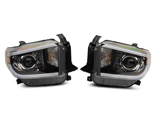 Raxiom 14-21 Toyota Tundra Axial Projector Headlights w/ SEQL LED Bar- Blk Housing (Clear Lens)