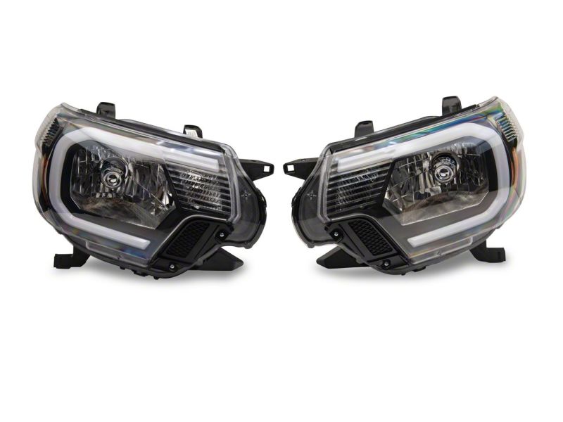 Raxiom 12-15 Toyota Tacoma Axial Series Headlights w/ LED Bar- Blk Housing (Clear Lens)