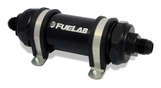 Fuelab 858 In-Line Fuel Filter Long -10AN In/Out 6 Micron Fiberglass w/Check Valve - Black