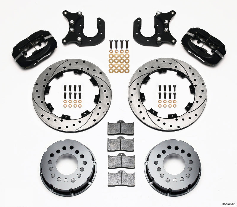 Wilwood Forged Dynalite P/S Rear Kit Drilled Rotor Mopar/Dana 2.36in Off w/Snap Ring Bearing