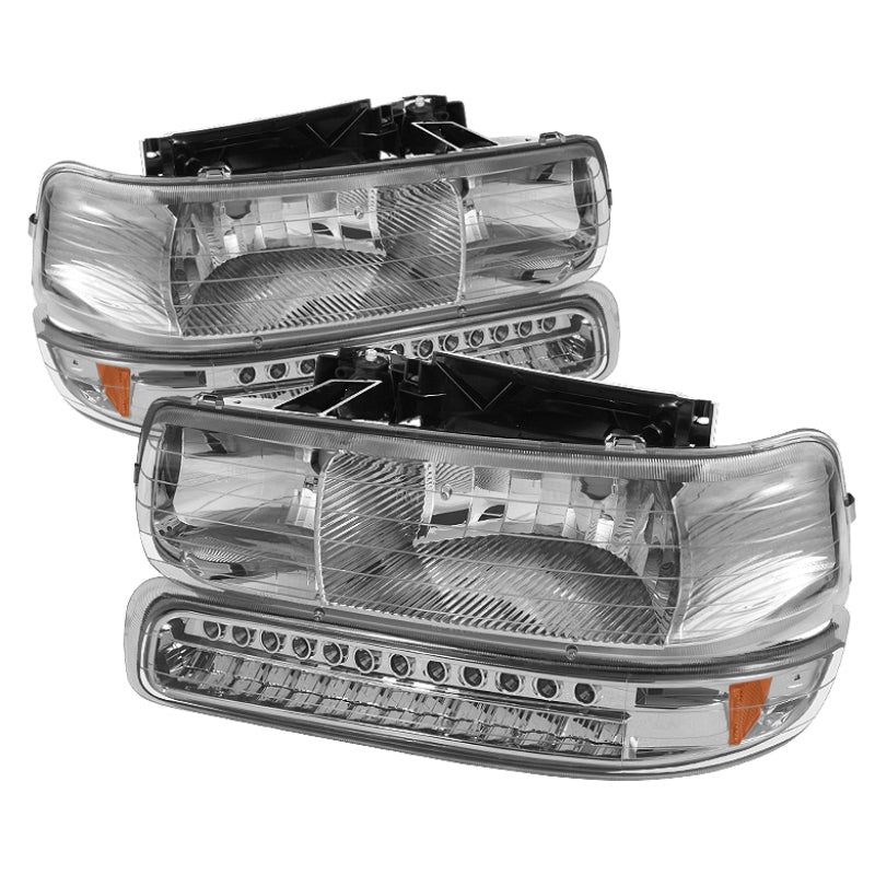 xTune Chevy Tahoe 00-06 Headlights w/ LED Bumper Lights Amber Chrome HD-JH-CSIL99-LED-SET-C