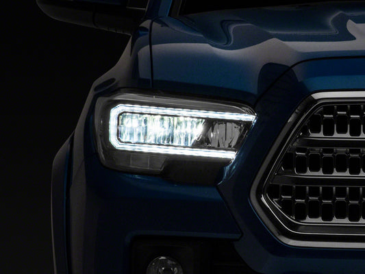 Raxiom 16-23 Toyota Tacoma w/ Factory Halogen DRL LED Headlights- Blk Housing (Clear Lens)