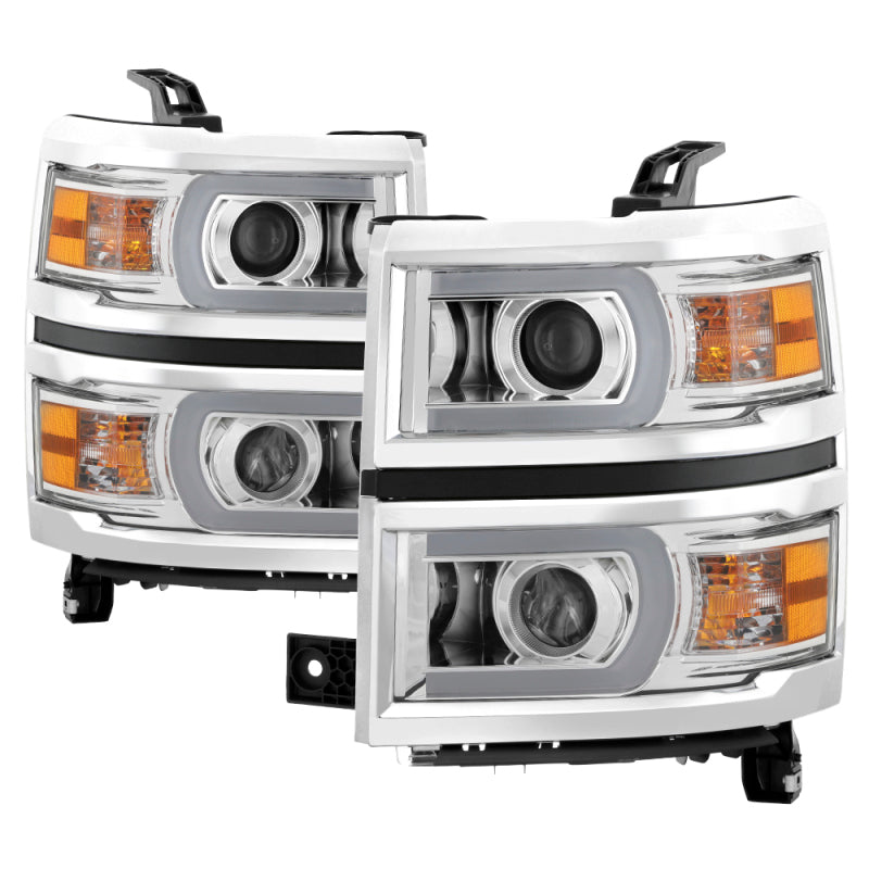 xTune Chevy Silverado 1500 14-15 Projector Headlights Light Bar DRL Chrome PRO-JH-CS14-LBDRL-C
