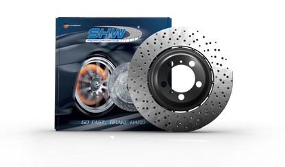 SHW 14-18 Audi RS7 4.0L Front Drilled-Dimpled Lightweight Wavy Brake Rotor (4G0615301AH)