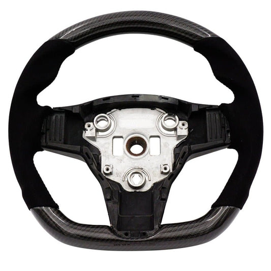 BLOX Racing Tesla Model 3 and Y Carbon/Alcantara Steering Wheel Red Stitching