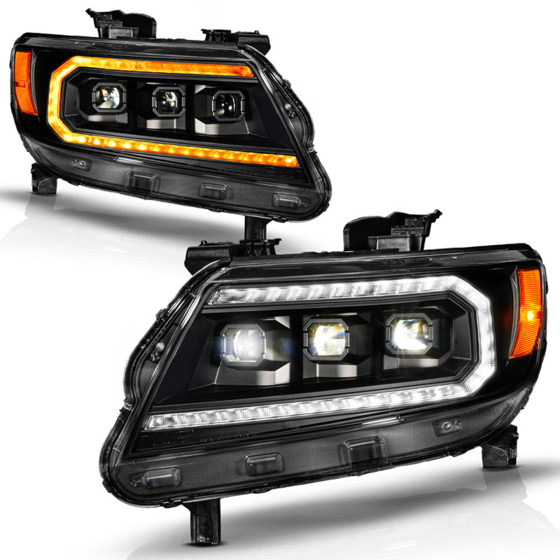 ANZO 15-22 Chevy Colorado Blk Housing Full LED DRL Projector Headlight w/ Sequential Light Bar