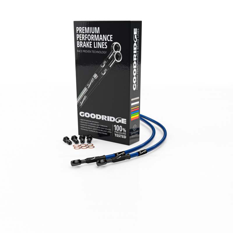 Goodridge 85-89 Yamaha FZR400 EXUP Import Electric Blue Front SS Brake Lines w/Black Fittings