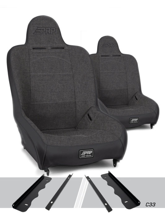 PRP Premier High Back Suspension Seats Kit for 95-01 Jeep Cherokee XJ (Pair) - Gray