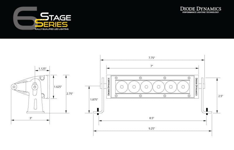 Diode Dynamics 6 In LED Light Bar Single Row Straight SS6 - Amber Wide Light Bar (Single)