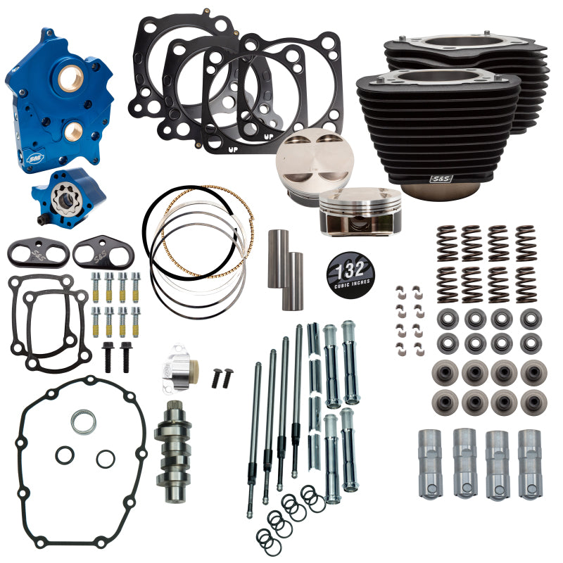 S&S Cycle 2017+ M8 132in Power Pk w/ Chrm Pushrod Tubes & Cam Chain Tensioners Blk w/o HL Incl. VVT