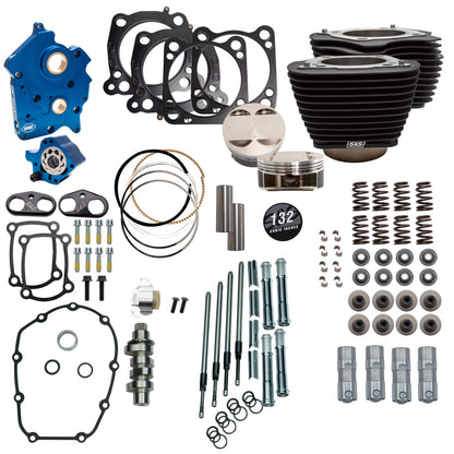 S&S Cycle 2017+ M8 132in Power Pk w/ Chrm Pushrod Tubes & Cam Chain Tensioners Blk w/o HL Incl. VVT