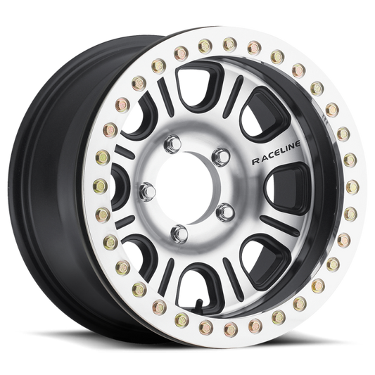 Raceline RT232 Monster 17x8.5in/5x127 BP/0mm Offset/83.82mm Bore - Black & Machined Beadlock Wheel