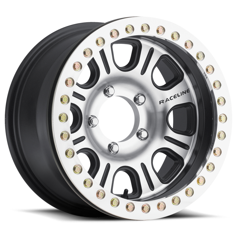 Raceline RT232 Monster 15x8in/6x139.7 BP/-32mm Offset/107.95mm Bore - BLK & Machined Beadlock Wheel