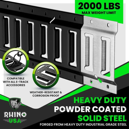 Rhino USA 5Ft E-Track Tie-Down Rails, Black (2 Pack)
