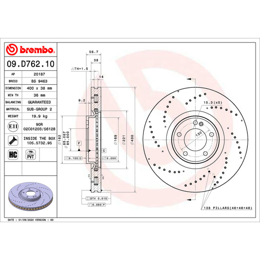 Brembo OE 19-22 Mercedes-Benz G63 AMG Friction Brake Disc