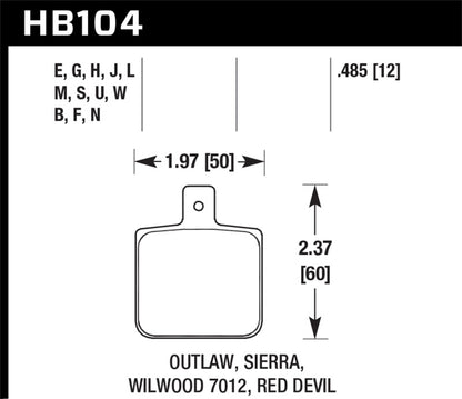 Hawk Wilwood DL Single Outlaw w/ 0.156 in. Center Hole DTC-70 Motorsports Brake Pads