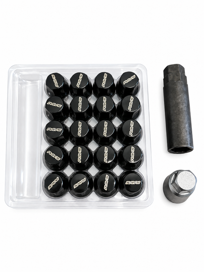 Rays M12x1.50 5 Hole 16pcs Nut 4pcs Lock Nut w/Adapter & Lock Nut Key - Black