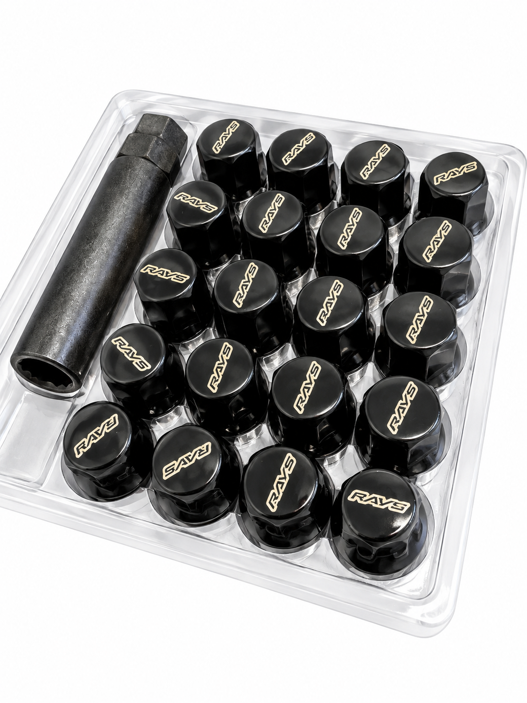 Rays M12x1.50 5 Hole 16pcs Nut 4pcs Lock Nut w/Adapter & Lock Nut Key - Black
