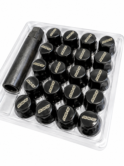 Rays M12x1.50 5 Hole 16pcs Nut 4pcs Lock Nut w/Adapter & Lock Nut Key - Black