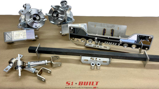 S1 Built - AWD Conversion Bundle: EP3 Billet Hub Spindles with Hubs, Rear Diff Mount Kit and Billet Adjustable Camber Kit