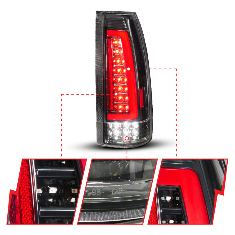 ANZO 88-99 Chevy/GMC C/K1500/2500/3500 Full LED Light Tube Taillights Black Housing Clear Lens