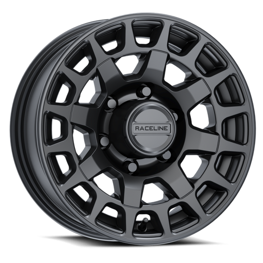 Raceline 873B Backcountry Trailer 16x6in / 6x5.5 BP / 0mm Offset / 4.25mm Bore - Satin Black
