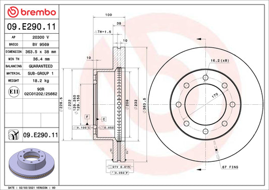 Brembo OE 18-22 Ford F-250 Super Duty/13-15 F-350 Super Duty UV Coated Brake Disc - Front