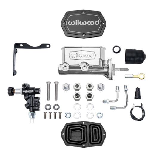 Wilwood MOPAR Compact Tandem M/C Kit w/ P-Valve & Pushrod 15/16in Bore - Chrome Powdercoat