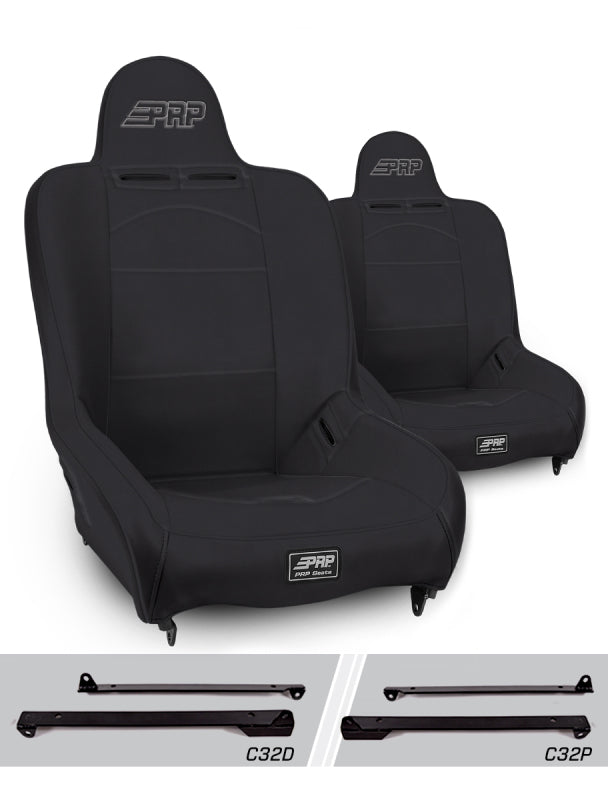 PRP Premier High Back Suspension Seats Kit for Jeep Wrangler CJ7/YJ (Pair) - Black