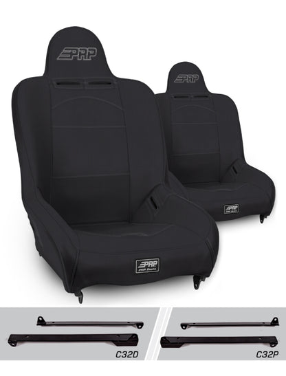 PRP Premier High Back Suspension Seats Kit for Jeep Wrangler CJ7/YJ (Pair) - Black
