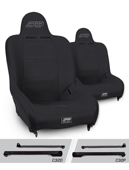 PRP Premier High Back Suspension Seats Kit for Jeep Wrangler CJ7/YJ (Pair) - Black