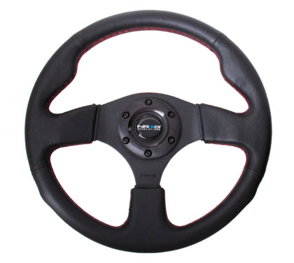 NRG - Reinforced Steering Wheel (320mm) Leather w/Red Stitch