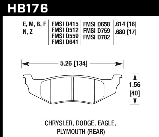 Hawk Chrysler / Dodge / Plymouth Blue 9012 Rear Race Brake Pads