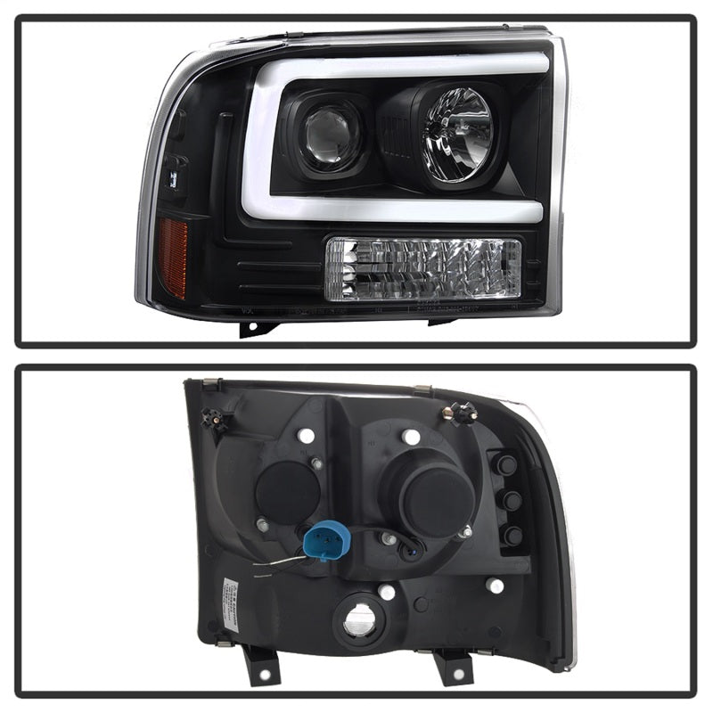 Spyder 99-04 Ford F250 Super Duty Projector Headlights - Light Bar - Black PRO-YD-FF25099V2-LB-BK