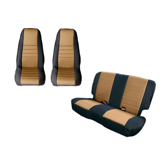 Rugged Ridge Seat Cover Kit Black/Tan 80-90 Jeep CJ/YJ