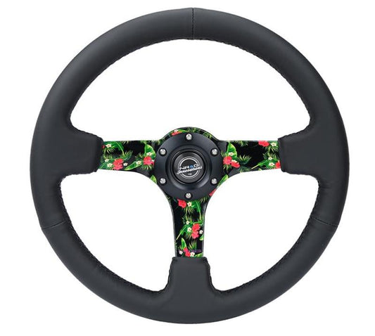 NRG Reinforced Steering Wheel (350mm/ 3in. Deep) Matte Black Spoke/Black Leather/ Yellow Center