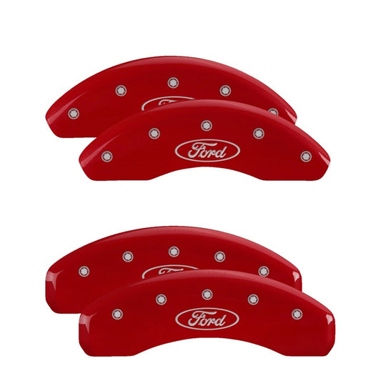 MGP 4 Caliper Covers Engraved Front & Rear Oval logo/Ford Red finish silver ch