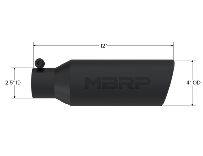 MBRP Universal Tip 4in O.D. Angled Rolled End 2.5in inlet 12in length Black