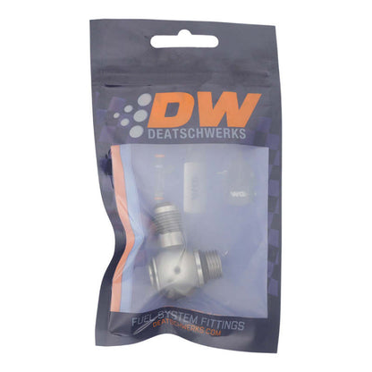 DeatschWerks 6AN ORB Male to 6AN Male Flare Low Profile 90-Degree Swivel - Anodized DW Titanium