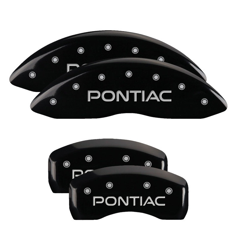 MGP 4 Caliper Covers 98-02 Pontiac Firebird (Ex WS6) Front Pontiac Rear Arrow Blk Finish Silver Char