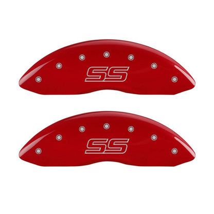 MGP 4 Caliper Covers Engraved Front & Rear Trailblazer style/SS Red finish silver ch