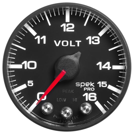 AutoMeter Gauge Voltmeter 2-1/16in. 16V Stepper Motor W/Peak & Warn Blk/Blk Spek-Pro